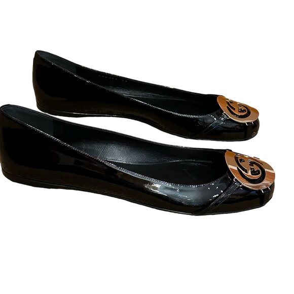 NEW WITH BOX Gucci Black Patent Leather GG Logo Ballet Flats for Women Size 39 - Picture 4 of 14
